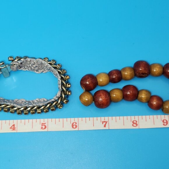 Y2K BOHO crouched lace band under brass chain with glass amber beads - Picture 13 of 16